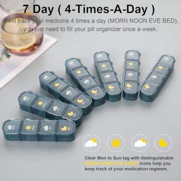 Pill Organizer 4 Times A Day, Pill Box 4 Times A Day 7 Day - Acedada Weekly Medicine Box Organizer w...