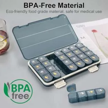 Pill Organizer 4 Times A Day, Pill Box 4 Times A Day 7 Day - Acedada Weekly Medicine Box Organizer with Separate Case, Portable Daily Pill Container Dispenser for Vitamin, Fish Oils, Supplements, Blue