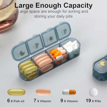 Pill Organizer 4 Times A Day, Pill Box 4 Times A Day 7 Day - Acedada Weekly Medicine Box Organizer with Separate Case, Portable Daily Pill Container Dispenser for Vitamin, Fish Oils, Supplements, Blue