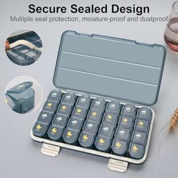 Pill Organizer 4 Times A Day, Pill Box 4 Times A Day 7 Day - Acedada Weekly Medicine Box Organizer with Separate Case, Portable Daily Pill Container Dispenser for Vitamin, Fish Oils, Supplements, Blue