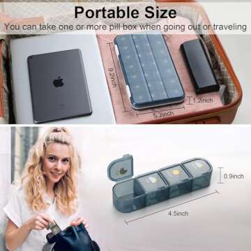 Pill Organizer 4 Times A Day, Pill Box 4 Times A Day 7 Day - Acedada Weekly Medicine Box Organizer with Separate Case, Portable Daily Pill Container Dispenser for Vitamin, Fish Oils, Supplements, Blue