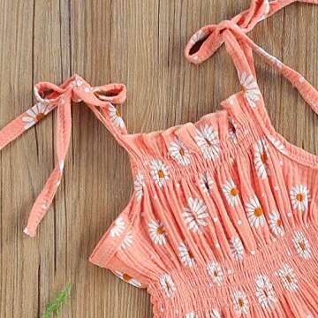 Sasaerucure Summer One Piece Outfit Infant Baby Girl Romper Halter Jumpsuit Sleeveless Daisy Floral ...