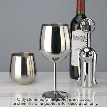 PG Set of 4 Stainless Steel Wine Glass - 18.5oz Silver Mirror Finished Wine Glasses - Unbreakable Wine Glasses - Stem Metal Wine Goblets