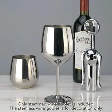 PG Set of 4 Stainless Steel Wine Glass - 18.5oz Silver Mirror Finished Wine Glasses - Unbreakable Wine Glasses - Stem Metal Wine Goblets