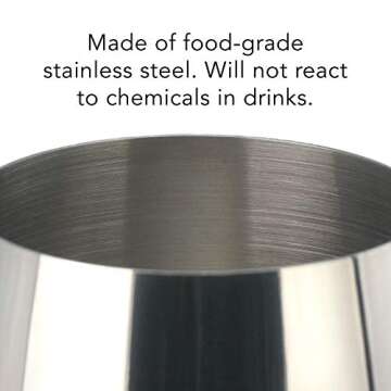 PG Set of 4 Stainless Steel Wine Glass - 18.5oz Silver Mirror Finished Wine Glasses - Unbreakable Wine Glasses - Stem Metal Wine Goblets