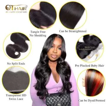 QTHAIR 12A Grade Brazilian Virgin Body Wave Hair Hair Bundle/Closure/Frontal 100% Unprocessed Brazil...