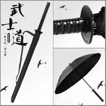 Sword Umbrella Katana Umbrella Samurai Sword Umbrella Japanese Umbrella Samurai Umbrella Creative Strong Windproof Semi-Automatic Knife Umbrella Decoration Birthday Gift (24 bone)