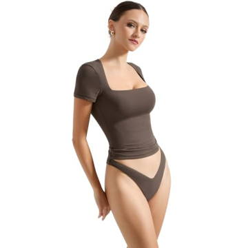 SUUKSESS Women Double Lined Soft Stretchy Crop Tee Y2K