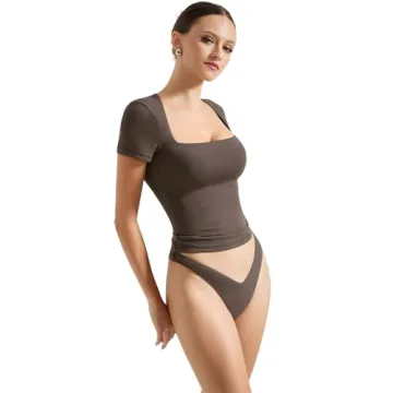 SUUKSESS Women Double Lined Soft Stretchy Crop Tee Y2K