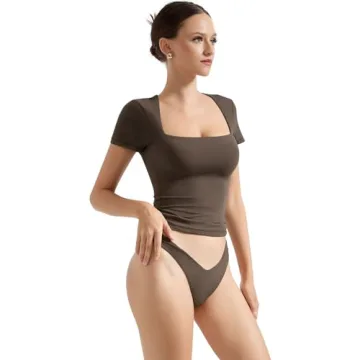 SUUKSESS Women Double Lined Soft Stretchy Crop Tee Y2K