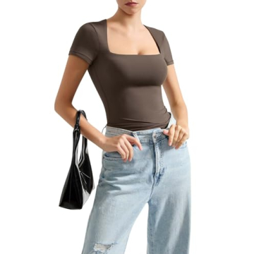 SUUKSESS Women Double Lined Soft Stretchy Crop Tee Y2K