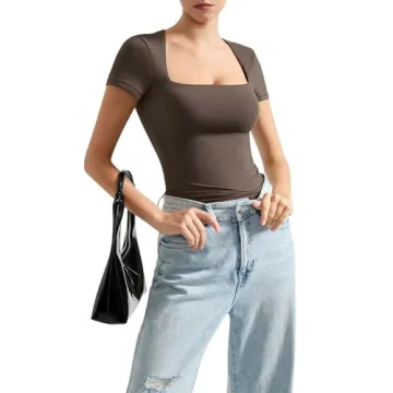 SUUKSESS Women Double Lined Soft Stretchy Crop Tee Y2K