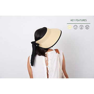 Pineapple&Star Vienna Visor Women's Summer Sun Straw Foldable Hat UPF 50+ (Black)