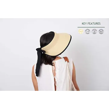 Pineapple&Star Vienna Visor Women's Summer Sun Straw Foldable Hat UPF 50+ (Black)