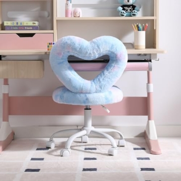 LukeAlon Kids Desk Chair with Faux Fur Heart Backrest