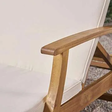 Great Deal Furniture Double Chaise Lounge for Yard and Patio, Acacia Wood Frame, Teak Finish with Cream Cushions