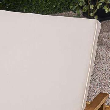 Great Deal Furniture Double Chaise Lounge for Yard and Patio, Acacia Wood Frame, Teak Finish with Cream Cushions