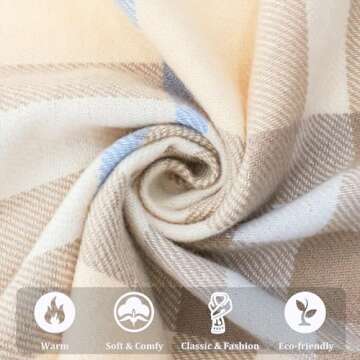vimate Beige Brown Plaid Scarf, Womens Warm Winter Infinity Scarves Set Blanket Scarf(US-Beige Brown Plaid)