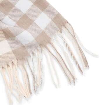 vimate Beige Brown Plaid Scarf, Womens Warm Winter Infinity Scarves Set Blanket Scarf(US-Beige Brown Plaid)