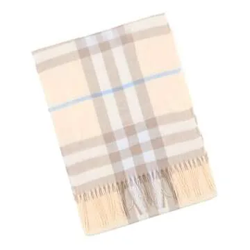 vimate Beige Brown Plaid Scarf, Womens Warm Winter Infinity Scarves Set Blanket Scarf(US-Beige Brown Plaid)