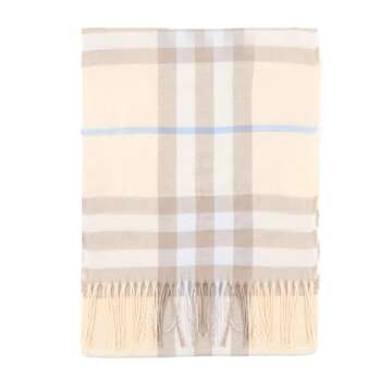 vimate Beige Brown Plaid Scarf, Womens Warm Winter Infinity Scarves Set Blanket Scarf(US-Beige Brown Plaid)