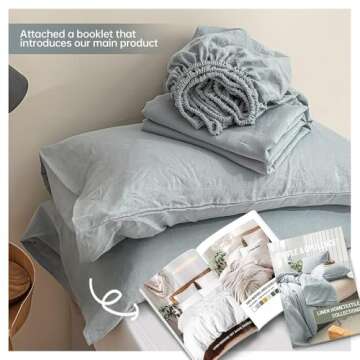 Simple&Opulence 100% Linen Sheets California King Size Set, 4 Pcs Natural French Linen Bed Sheets, Breathable Soft Durable Bedding Set for All Season (Dusty Blue, California King)