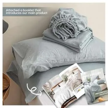 Simple&Opulence 100% Linen Sheets California King Size Set, 4 Pcs Natural French Linen Bed Sheets, Breathable Soft Durable Bedding Set for All Season (Dusty Blue, California King)