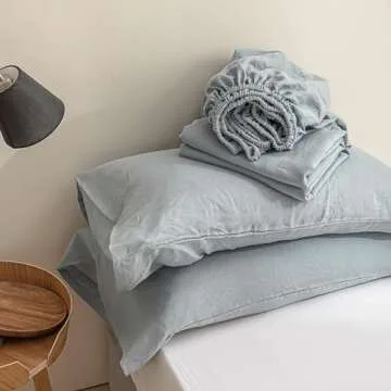 Simple&Opulence 100% Linen Sheets California King Size Set, 4 Pcs Natural French Linen Bed Sheets, Breathable Soft Durable Bedding Set for All Season (Dusty Blue, California King)