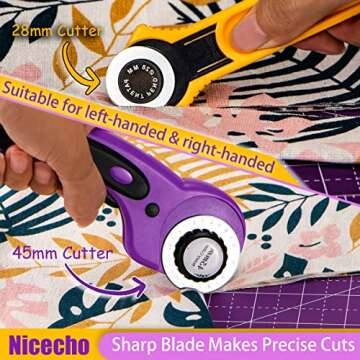 Rotary Cutter Set,Nicecho Sewing Quilting Supplies,45mm & 28 mm Fabric Cutters,8 Rotary Cutter Blade...
