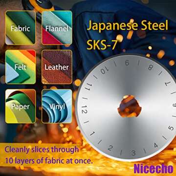 Rotary Cutter Set,Nicecho Sewing Quilting Supplies,45mm & 28 mm Fabric Cutters,8 Rotary Cutter Blades,A3 Cutting Mat for Sewing,6x12 & 2.5x12 In Quilting Rulers,Ideal Quilt kits for Lovers & Beginners