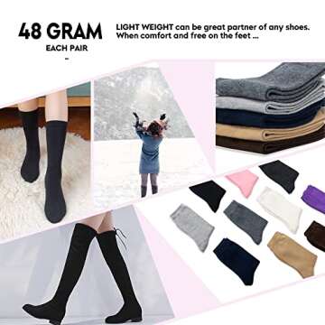 LIXIA Women's Thin Merino Wool Crew Socks - Cozy Comfort