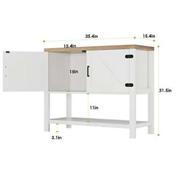 HOSTACK Console Sofa Table with 2 Cabinets, Narrow Farmhouse Table with Storage Shelf, Buffet Sideboard for Kitchen, Entry Way, Foyer, Dining Room, White/Rustic Brown