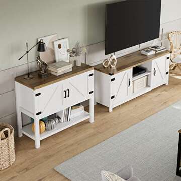 HOSTACK Console Sofa Table with 2 Cabinets, Narrow Farmhouse Table with Storage Shelf, Buffet Sideboard for Kitchen, Entry Way, Foyer, Dining Room, White/Rustic Brown