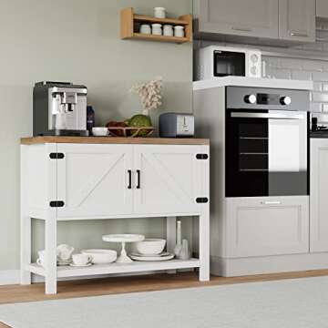 HOSTACK Console Sofa Table with 2 Cabinets, Narrow Farmhouse Table with Storage Shelf, Buffet Sideboard for Kitchen, Entry Way, Foyer, Dining Room, White/Rustic Brown