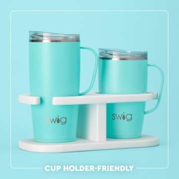 Swig Life 22oz Travel Mug, Insulated Tumbler with Handle and Lid, Cup Holder Friendly, Dishwasher Safe, Stainless Steel, Travel Coffee Cup, Insulated Mug with Lid (Cherry Pie)