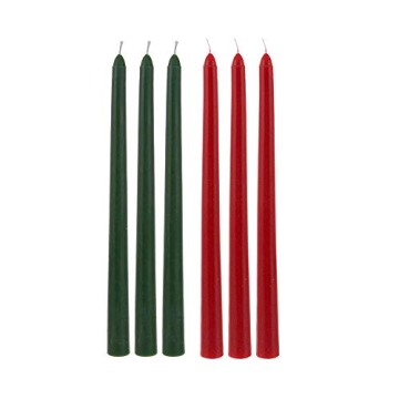 Mega Candles 6 pcs Unscented Festive Green and Red Taper Candles for Home Décor, Christmas, Holiday...