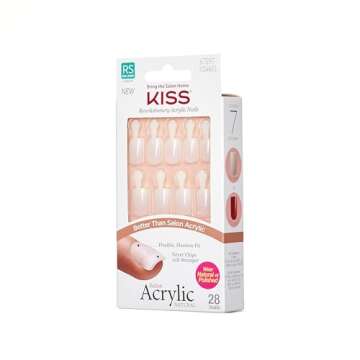 KISS Salon Acrylic Natural Press On Nails, Nail glue included, 'Rare', Nude, Short Size, Squoval Sha...
