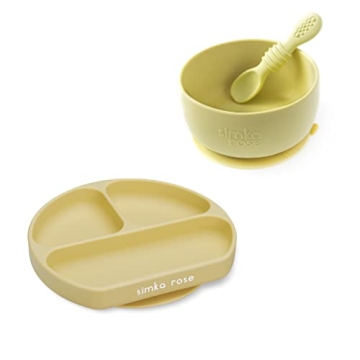 Simka Rose Silicone Baby Feeding Set for Baby and Toddler, Baby Silicone Bowl and Plate with Suction...