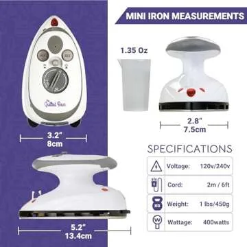 The Quilted Bear Mini Iron - Lightweight Mini Steam Iron with Ceramic Sole Base Plate & Temperature ...