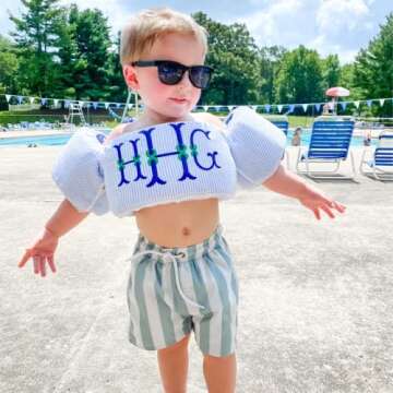 THOVSMOON Toddler Kids Gingham Seersucker Flotation Device Cover Baby Swim Puddle Jumper Cover Life Jacket/Life Vest (Blue)