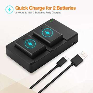 NP-FW50 Battery 2-Pack and USB Dual Charger for Sony A6000, A6500, A6300, A6400, A7, A7II, A7RII, A7SII, A7S, A7S2, A7R, A7R2, A55, A5100, RX10 RX10II (Micro USB Port,1500mAh)
