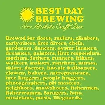 Best Day Brewing Non-Alcoholic Craft Beer - Electro-Lime 12 Pack (12 Fl Oz Cans) - Full Flavor, Low-Calorie - All-Natural Ingredients