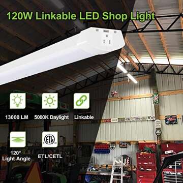 2 Pack 4FT LED Shop Light Linkable, 120W 13000lm(400w Equivalent), 5000K Utility Shop Lights for Gar...