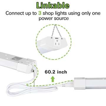 2 Pack 4FT LED Shop Light Linkable, 120W 13000lm(400w Equivalent), 5000K Utility Shop Lights for Garages, Workshops, Basements, Hanging or FlushMount, with Power Cord and Pull Chain, ETL