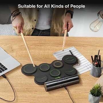 POGOLAB Electronic Drum Set, 7 Pads Roll Up Electric Drum Pad with Wireless Function, Portable Recha...