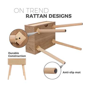 Rattan Nightstand with Drawer, Bedside Table, End Table with Storage, Modern Boho Nightstands, Mid-Century Coffee Table, Small Side Tables for Living Room Bedroom Office Balcony (Natural Walnut)