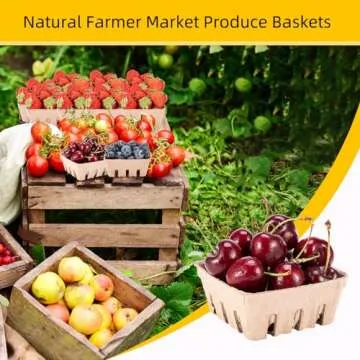 PARBEE 60 Pack Pulp Fiber Berry Basket, Molded Containers Vented for Strawberry Blueberry Raspberry Grape Cherry, Small Farmer Market Produce Basket Containers