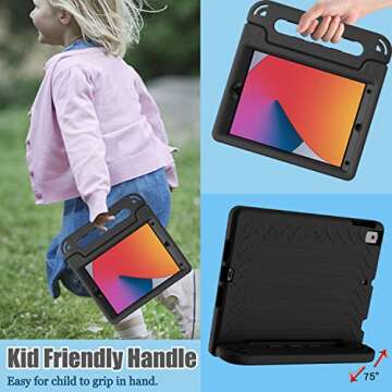 AVAWO Kids Case for iPad 10.2" 9th & 8th & 7th Generation, iPad 10.2 2021/2020/2019 Case with Built-in Screen Protector, Light Weight Shock Proof Handle Stand Friendly Cover for iPad 10.2" - Black