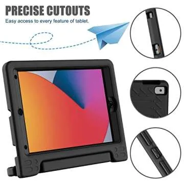 AVAWO Kids Case for iPad 10.2" 9th & 8th & 7th Generation, iPad 10.2 2021/2020/2019 Case with Built-in Screen Protector, Light Weight Shock Proof Handle Stand Friendly Cover for iPad 10.2" - Black