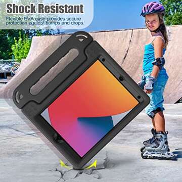 AVAWO Kids Case for iPad 10.2" 9th & 8th & 7th Generation, iPad 10.2 2021/2020/2019 Case with Built-in Screen Protector, Light Weight Shock Proof Handle Stand Friendly Cover for iPad 10.2" - Black